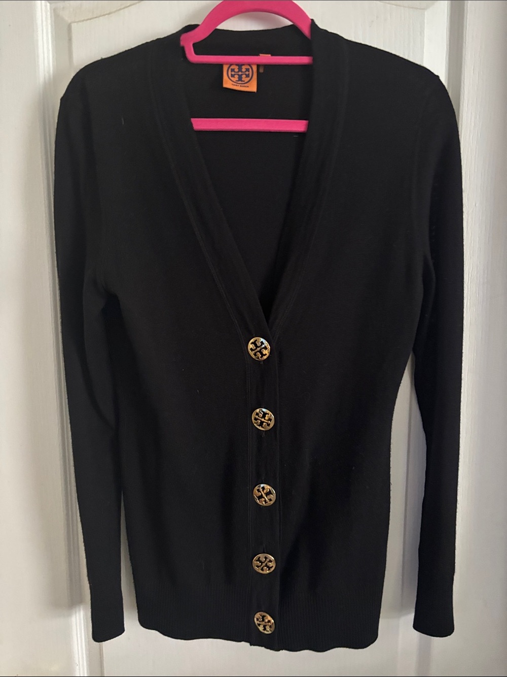 Tory Burch Black Cardigan with Gold Logo Buttons Size S